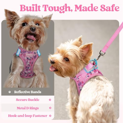 Dog Harness Small Sized and Leash Set (Pink Floral / S (chest: 15.1 - 16.5"))