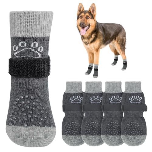 Anti Slip Dog Socks to Prevent Licking Paws for Hot (Grey Pearl Paw(Pack of 4) / X-Large)