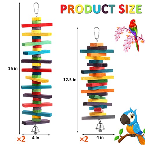 4 Pcs Bird Parrot Toys with Multicolored Natural Wood Blocks