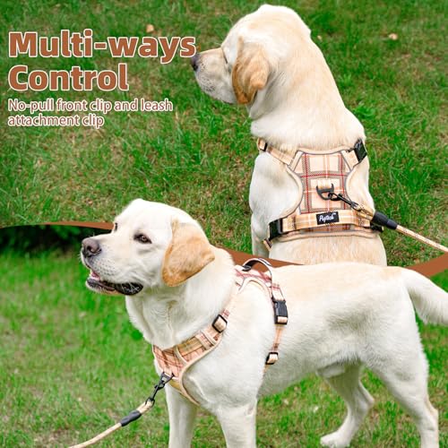 No Pull Dog Harness for Large (Beige Plaid / Large)