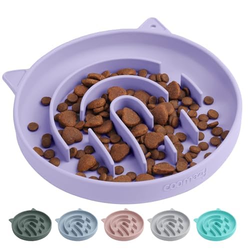 Slow Feeder Cat Bowl Silicone Pet Puzzle Feeder for Slow Eating (Purple / 1 Cup)