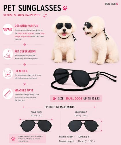 G029 Dog Cat Pet Aviator Pilot Sunglasses Glasses for Small Breeds up to 15lbs (S, Up to 15 lbs, 2-pack Black + Pink-pink mirror)