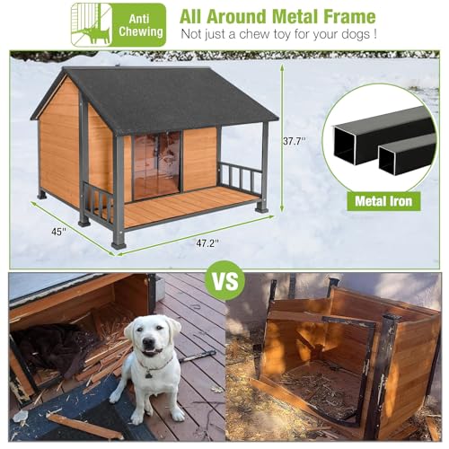 Outdoor Dog House Weatherproof Winter Shelter with Chew (47.2"L Brown)