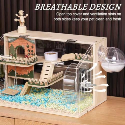 11 in 1 Wooden Hamster Cage with All Accessories (19.3"L x 11.5"W x 11.8"H)