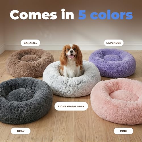 Round Calming Dog Bed for Small (Caramel / 24" x 24" x 7")