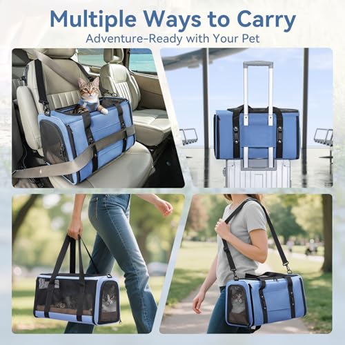 Cat Carrier Soft with Patented Safety Buckles (18.0"L x 11.0"W x 11.0"H / Blue)