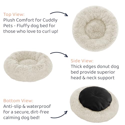 Calming Donut Dog Bed for Small Dogs (Cream White / Small (23"L x 23"W x 8"Th))