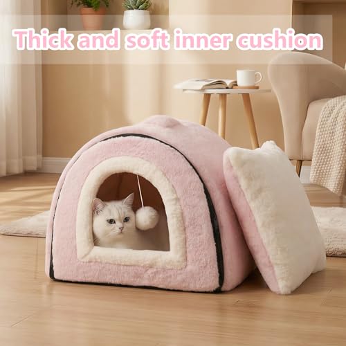 Cat Bed for Indoor Cats (Pink / M:(15.7"×15.7"×14.1"))