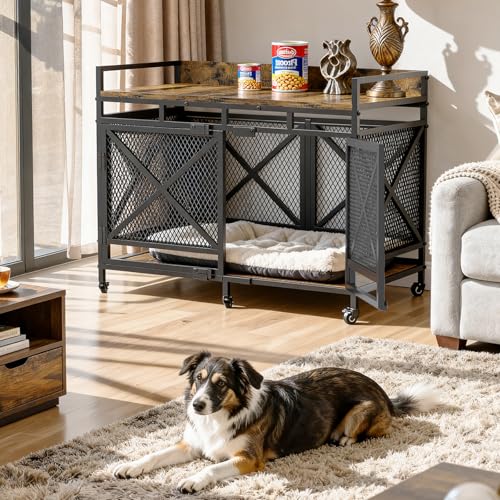 48" Dog Crate Furniture with Wheels (Cinnamon / 47.2"L x 27.5"W x 36.0"H)