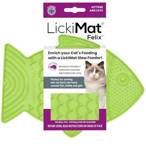 Felix, Fish-Shaped Cat Slow Feeders Lick Mat, Boredom Anxiety Reducer; Perfect for Food, Treats, Yogurt, or Peanut Butter. Fun Alternative to a Slow Feed Cat Bowl or Dish, Green (Green)
