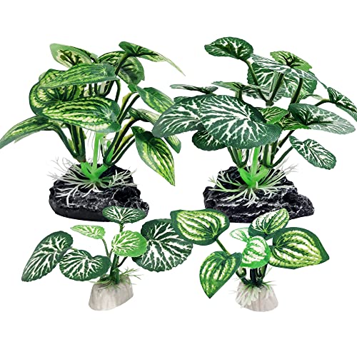 4PCS Aquarium Plants Betta Fish Tank Decorations Small Size Soft Faux Silk Aquarium for Hiding Fish Reptil (A-4pcs Set/Green)