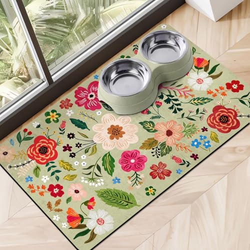Pet Dog Food Mats for Floors (Green / 30"L x 17"W)