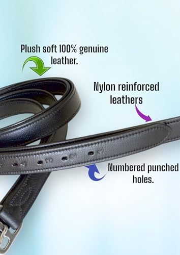 54" 60" New 1" Super Soft Cow Leather English Stirrup Leathers Nylon Core Non Stretch Leathers (Black / 54" x 1")