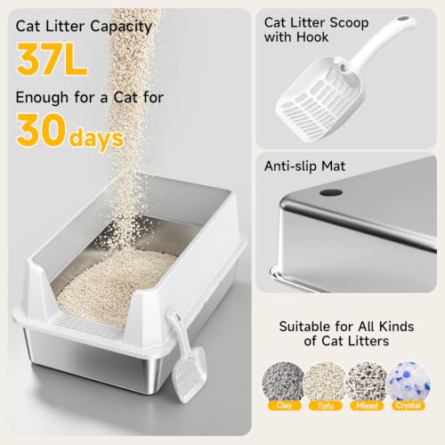 2 Pack XL Stainless Steel Litter Box with High Sides (Pale gray-2Pack)