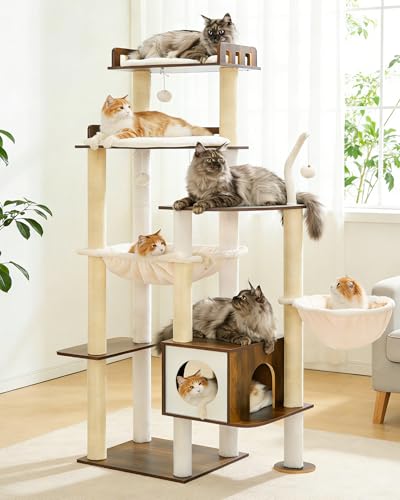 Cat Tree 70.5" Wood Tall Cat Tower for Large Indoor Cats HCT121SR (Rustic Brown / 70.5 inch)