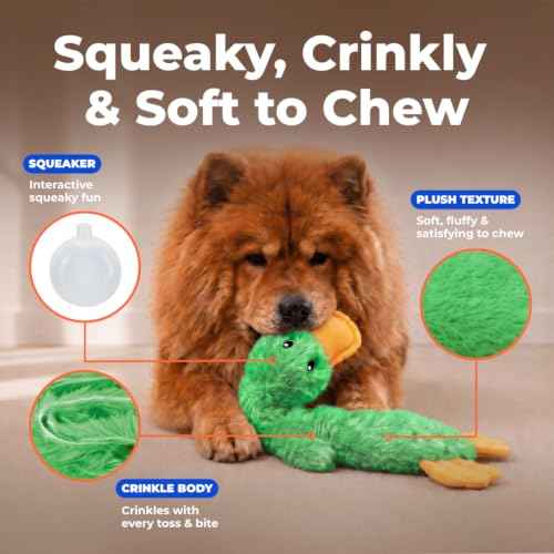 Interactive Squeaky Dog Toy (aCrinkle Duck (Light Green) / Large)