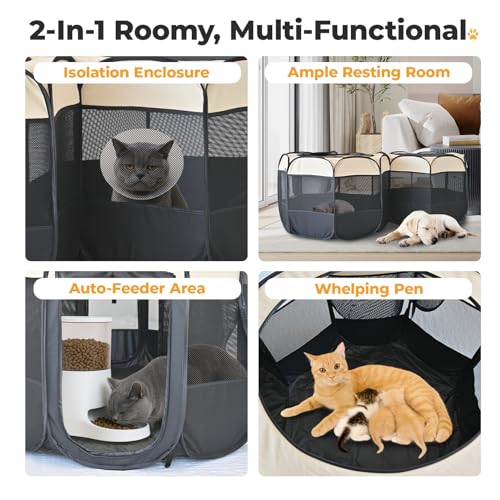 2-in-1 Pop Up Dog Playpen Cat Pet Puppy Playpen, Non-Detachable (Beige / 83.5"L x 41.4"W x 32.3"H)