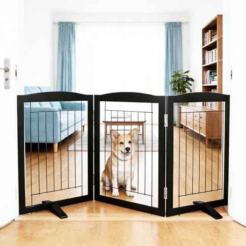 Freestanding Dog Fence Indoor (Black / 【3 Panels】60''w x 32''h)