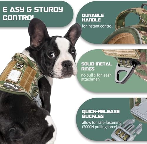 Tactical Dog Harness for Small Dogs No Pull (Forest Camo / XS(Neck:10-12", Chest:12-21"))