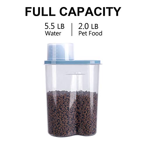 2 Pack 2lb 2.5L Pet Food Storage Container with Measuring Cup for Small Dog (Blue 2.5L)