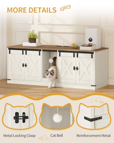Cat Litter Box Enclosure for 2 Cats (Rustic Brown and White)