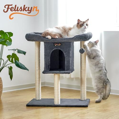 Cat Tree Tower Scratching Post for Indoor Large Adult Cats with Perch Bed (Dark Grey / 28 Inches)