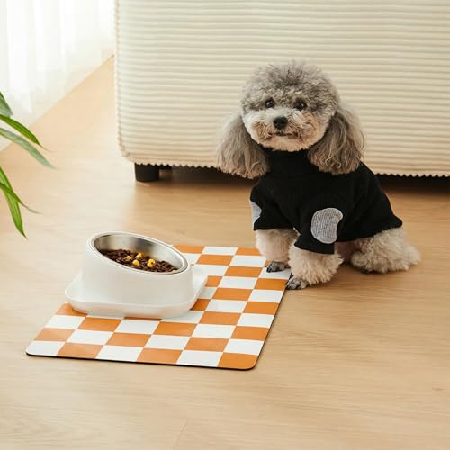 Checkered Dog Feeding Mat (19"L x 12"W / Orange)