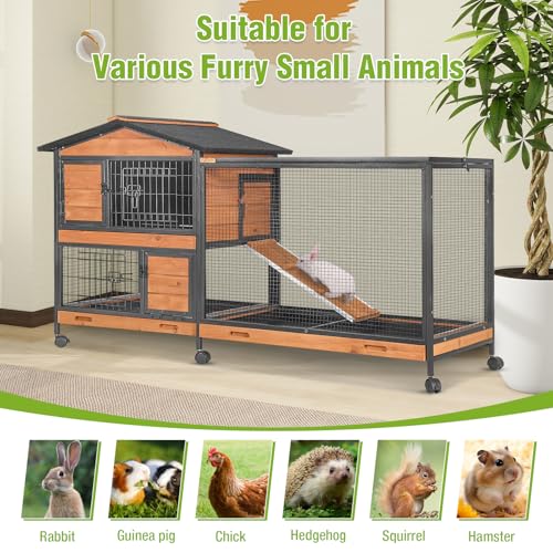2 Story Rabbit Hutch Indoor Bunny Cage Large Rabbit Cage Outdoor with Chew