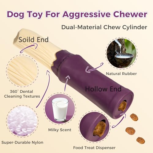 Dog Chew Toys Tough Dog Toy for Aggressive Chewers Indestructible (purple dispensing toy)