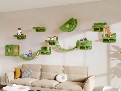 13-in-1 Cat Wall Shelves, Moon & Bridge Cat Wall Furniture, Green (Green / 13-in-1)