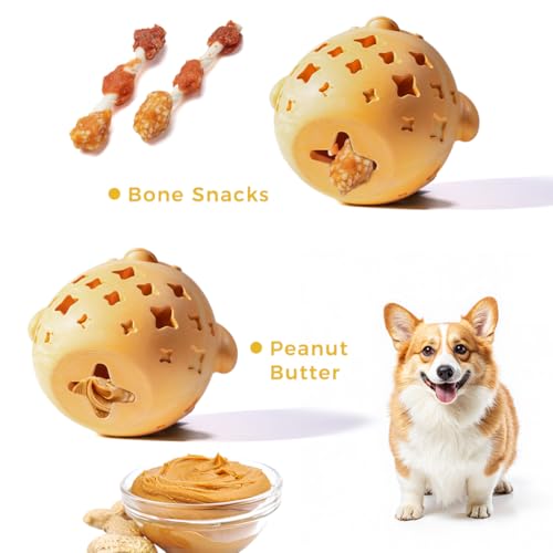 Dog Toy Treat Food Dispenser Puzzle Rubber Chew Toys Stuffed Ball (yellow hen)