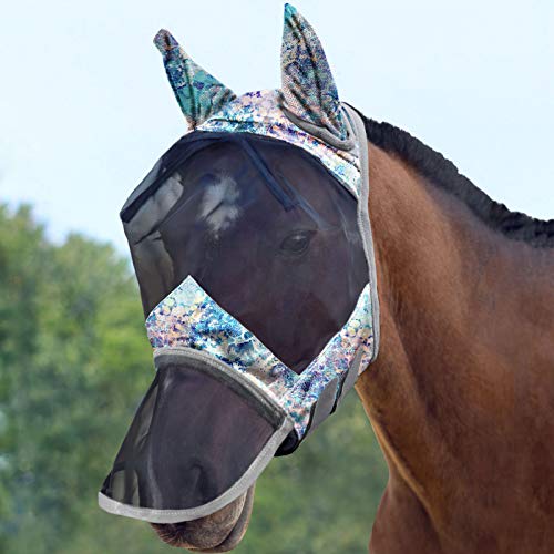 LumiVista Horse Fly Mask Long Nose with Ears UV Protection for Horse Pastel Mix M Cob (Pastel Mix / Cob (Medium))
