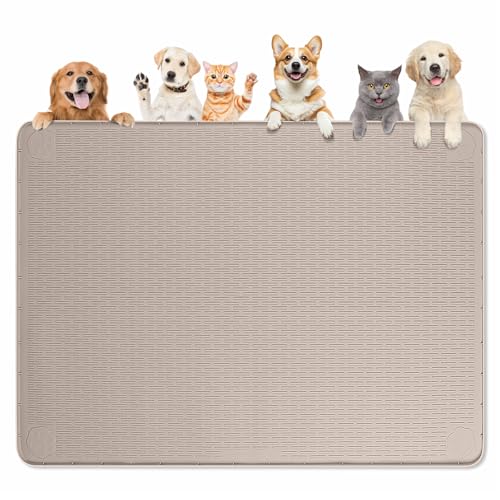 Dog Food Mat 50''x35'' Extra Large Dog Mat for Food and Water (50"L x 35"W / Khaki)