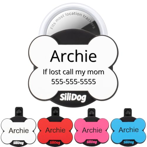 Personalized Engraved Silicone Dog ID Tag with Tracker Holder (White / AirTag-Holder)