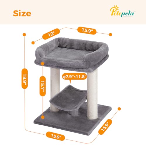 19" Cat Scratching Post with Plush Top Bed (Grey)