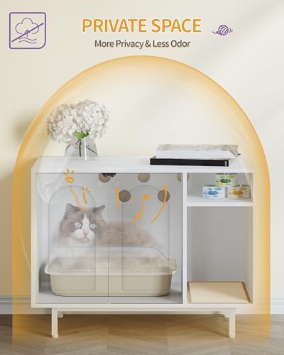 Cat Litter Box Enclosure (White / 31.4"L x 19.6"W x 24"H)