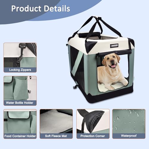 3 Door Portable Collapsible Soft Dog Crate Carrier with Bed (1-Shale Green)