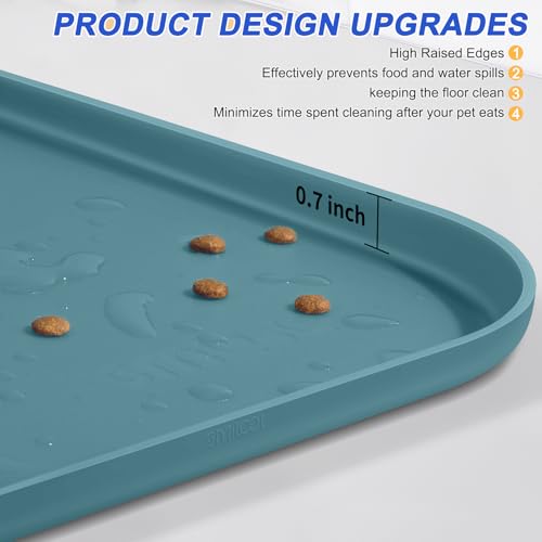 Waterproof Silicone Pet Food Mat with Raised Edge for Dog & Cat (Slate Blue / 19"L x 12"W)