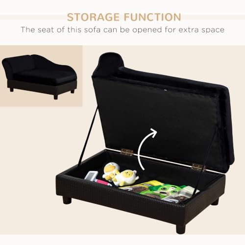Luxury Fancy Dog Couch with Hidden Storage for Puppies (Black)