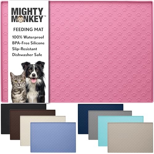 100% Waterproof Dog Food Mat (Bright Pink / 18"L x 12"W)