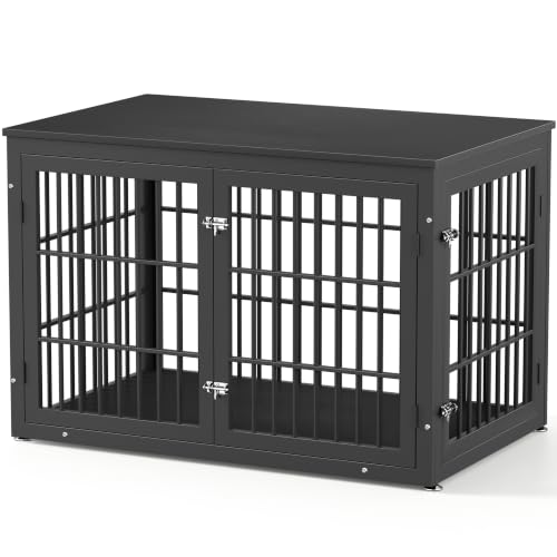 46" Heavy Duty Dog Crate Furniture for Large Dogs (Black / 46.0"L x 29.1"W x 31.1"H)