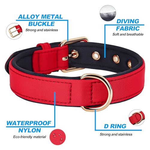 Soft Padded Dog Collars for Large Dogs (Red / XL: Fit 17-23" Neck)
