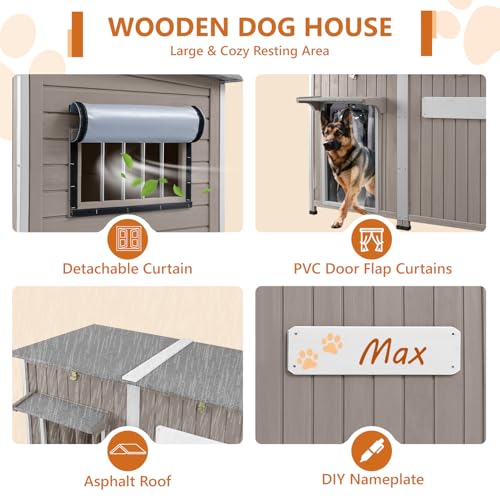 55" Extra XL Wooden Outdoor Dog House with Iron Frame for Large Dogs