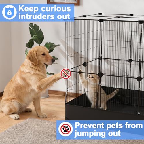 Guinea Pig Cage with Waterproof PVC Bottom Liner & One (24 Panels-with roof / Black)