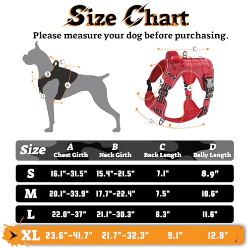 Tactical Dog Harness for Large Dogs (Xl(chest:23.6"-41.8",neck:21.7"-32.3",back:9.1") / Red)