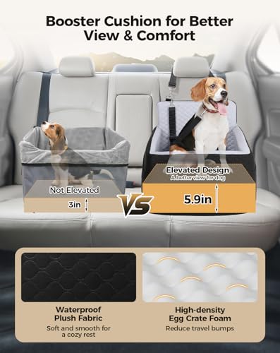 Dog Car Seat and Travel Bed for Dogs Under 35lbs (Black/Gray / Medium)