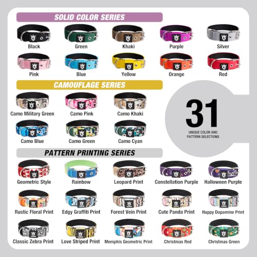 Heavy Duty Thick Dog Collar with Metal Buckle for Large Dogs (L – Fits Neck 18.9"-21.7" / Memphis Geometric Print)