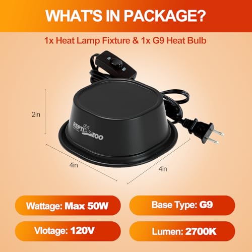 G9 Reptile Heat Lamp Bulb & Reptile Light Fixture with Safety Mesh Kit