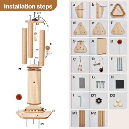 34 Inch Cat Scratching Post for Large Cats with 4 Interactive Toys
