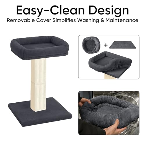 Cat Scratching Post with Plush Perch for Indoor Cats (Dark Grey)